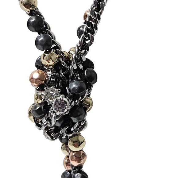 Elegant Black Gold Multicolor Beaded Lariat Necklace Crystal Accents Jewelry - Picture 3 of 6